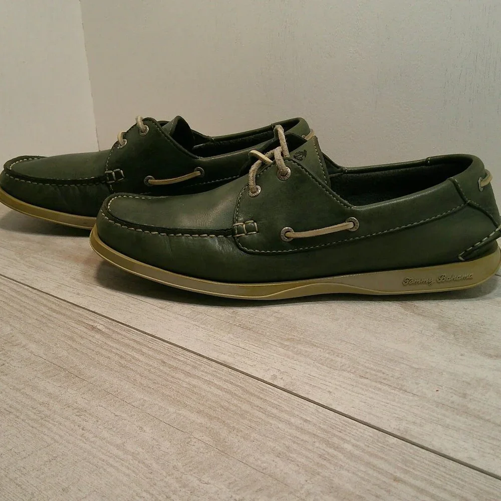 Tommy Bahama Classic Preppy Green Leather Casual Retro Boat Shoes Loafers 9M